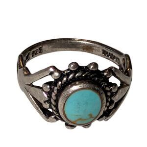 925 Sterling Silver Turquoise Ring Thailand Marked Size 7.5 Oval Cabochon